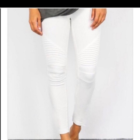 White Moto Biker Leggings by New Mix - Picture 4 of 4